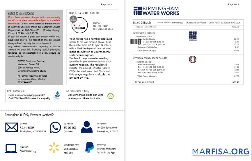 Printable UNITED KINGDOM BIRMINGHAM WATER business utility bill Word and PDF template 2 3